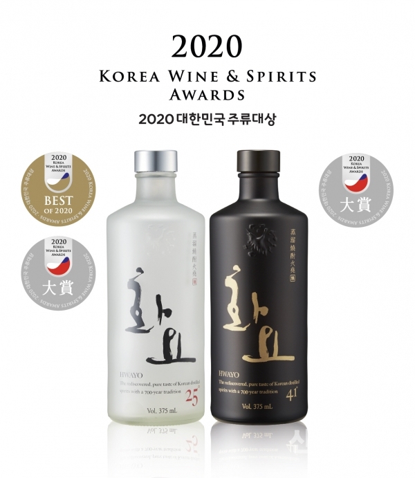 2020 대한민국 주류대상에서 대상을 차지한 화요25와 화요41. (제공=화요)