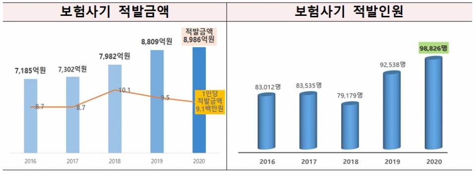 보험사기 적발현황. (자료=금감원)