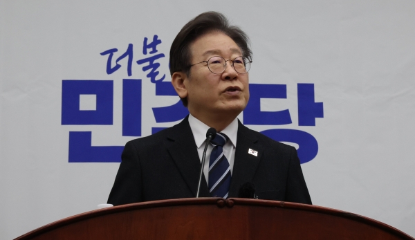 더불어민주당 이재명 대표가 6일 국회에서 열린 의원총회에서 발언하고 있다. (사진=연합뉴스)