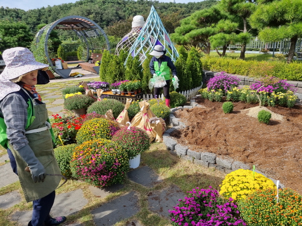 경남 거창군이 시민정원사와 협력해 거창창포원 방문자센터 옥상정원 정비를 마쳤다 (사진=거창군)