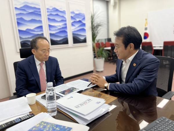 19일 추경호 원내대표와의 면담에서 제2중앙경찰학교 설립을 위한 초당적인 지지와 협력을 요청했다.(사진=남원시)