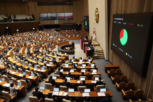 10일 오후 서울 여의도 국회에서 열린 본회의에서 2025 예산안에 대안 수정안이 가결되고 있다. (사진=연합뉴스)