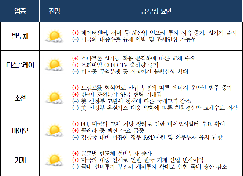 대한상의·업종별협회가 꼽은 2025년 주요산업의 긍·부정 요인.[이미지=대한상의]