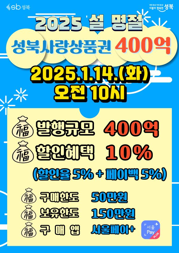 2025년 설 명절 성북사랑상품권 400억 발행 안내 포스터 (사진=성북구)